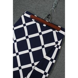 NYCC New York Clothing Co Navy Blue White Diamond Grid Faux Wrap Skirt Size 6